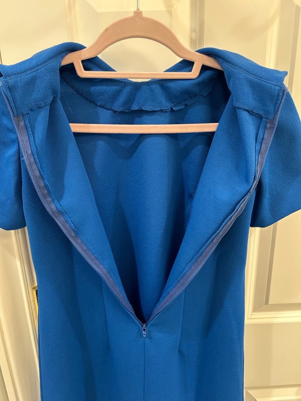 60s Vintage Textured Blue Mini Dress  Flight Attendant Mod Peter Pan Collar S - Picture 8 of 10